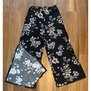 Eye Candy Black Floral Wide Leg Palazzo Boho Flowy Pant Trousers Side Slit Sz 1x